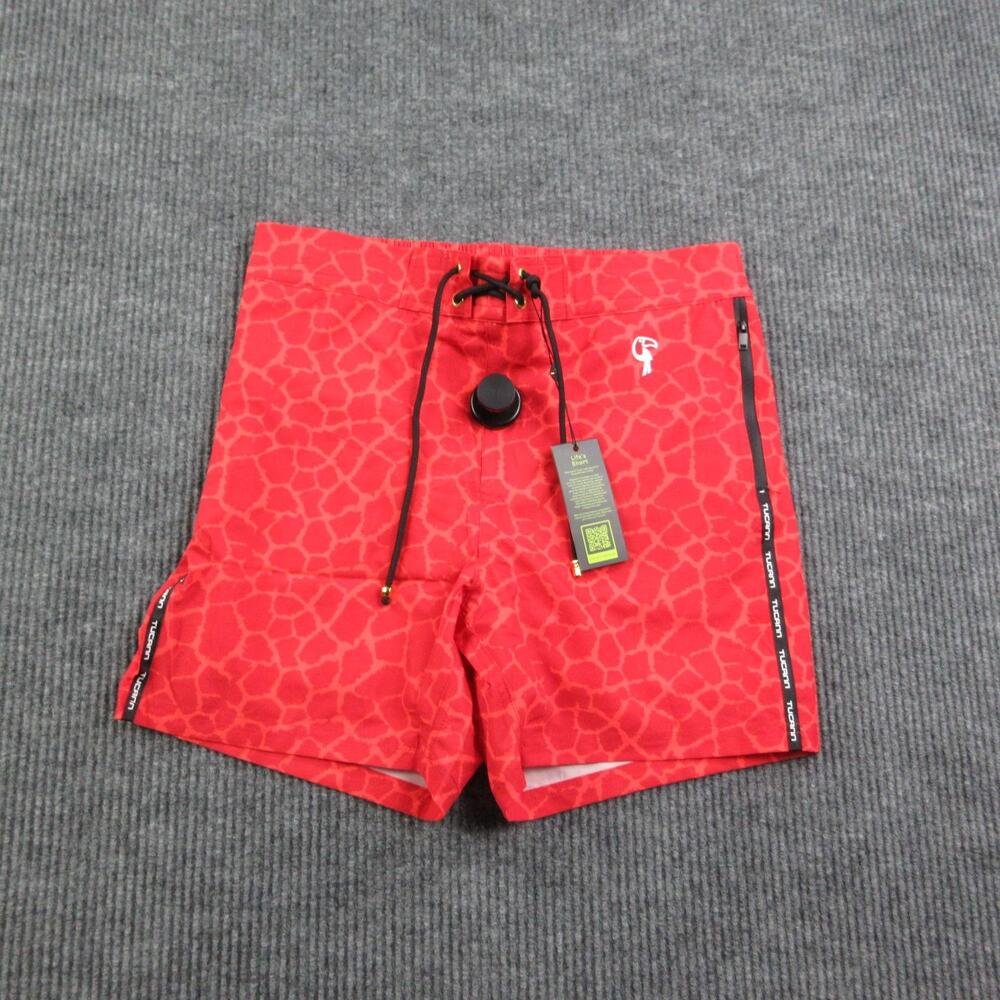 Tucann Swim Shorts Mens Large Red Giraffe Print Trunks Lined Quick Dry NWT